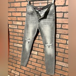 Mens neoblue aged black denim with slit knees. Size 32 skinny